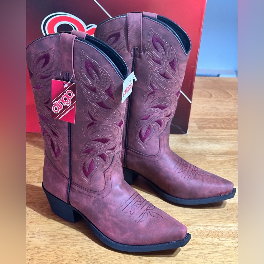 NIB Dingo distressed western boots with embroidery.